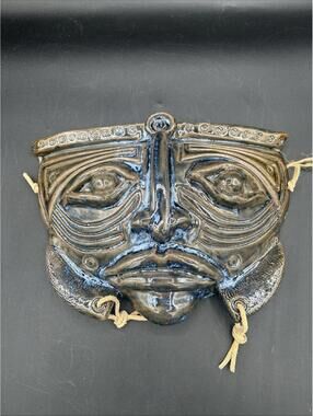 Art Pottery Hand Made Hanging Mask in Blue and brown